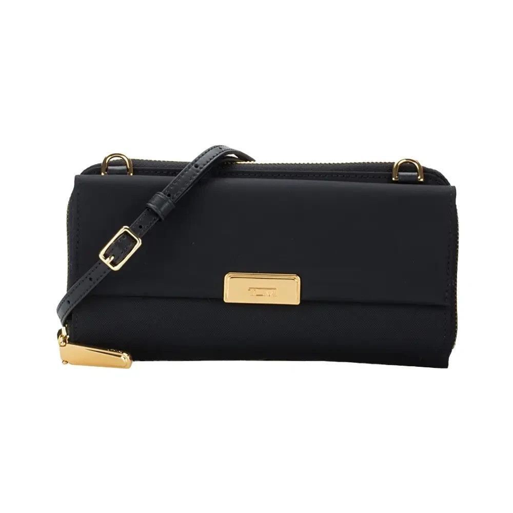 TUMI Vista Opal Wallet Crossbody Black Nylon Gold Hardware RFID Travel Bag